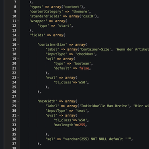 Screenshot eines Coding-Programmes mit PHP Zeilen